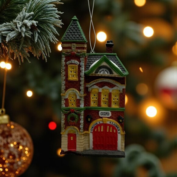 Dept 56 Christmas in the City Red Brick Fire Station Ornament ( No Box-Chipped) - Picture 1 of 8